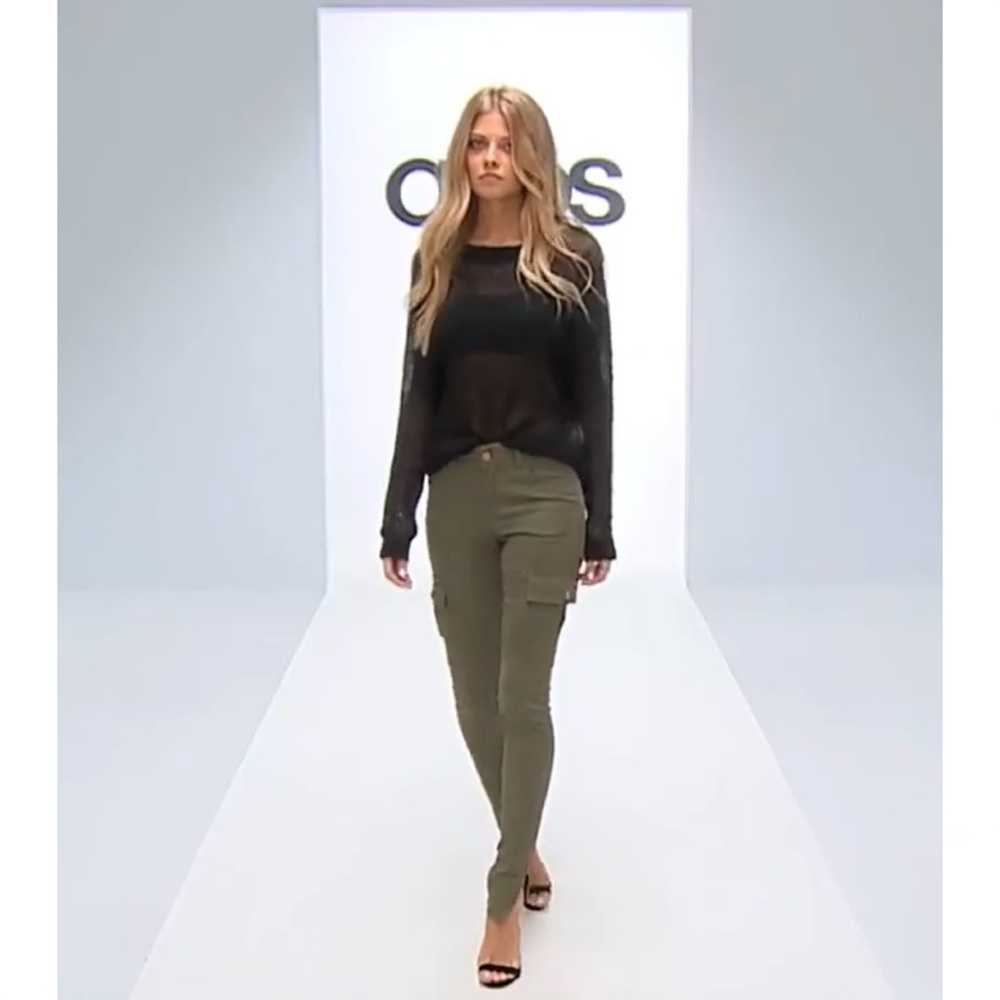 NOISY MAY JEANS SLIM CARGO ARMY GREEN Stretchy Twill Sateen Ankle Zipper Size 28